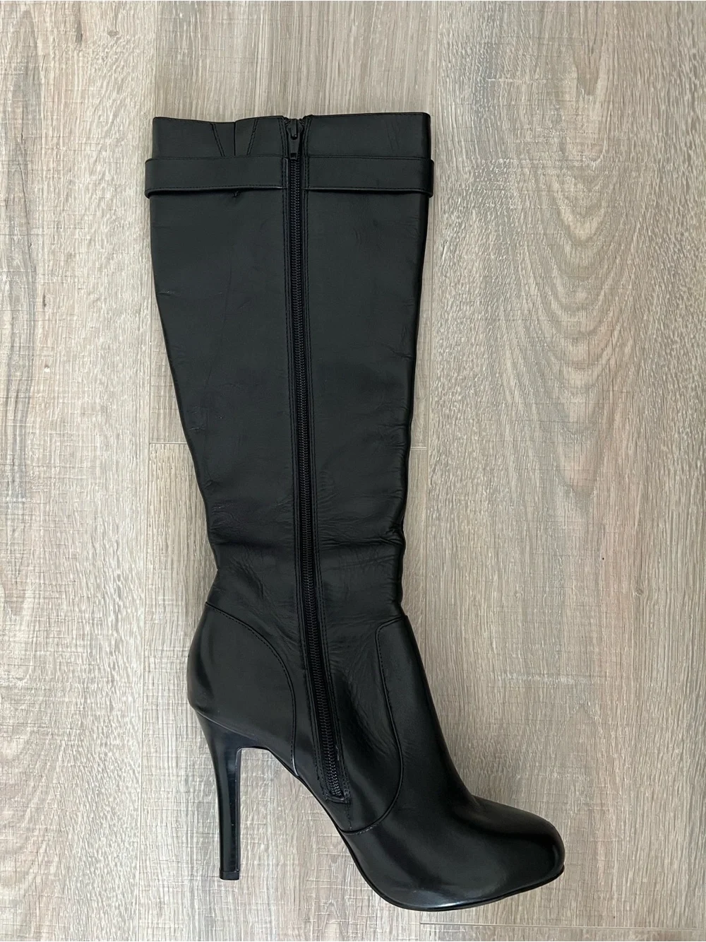 Ada Black Leather High-Heel Boots
